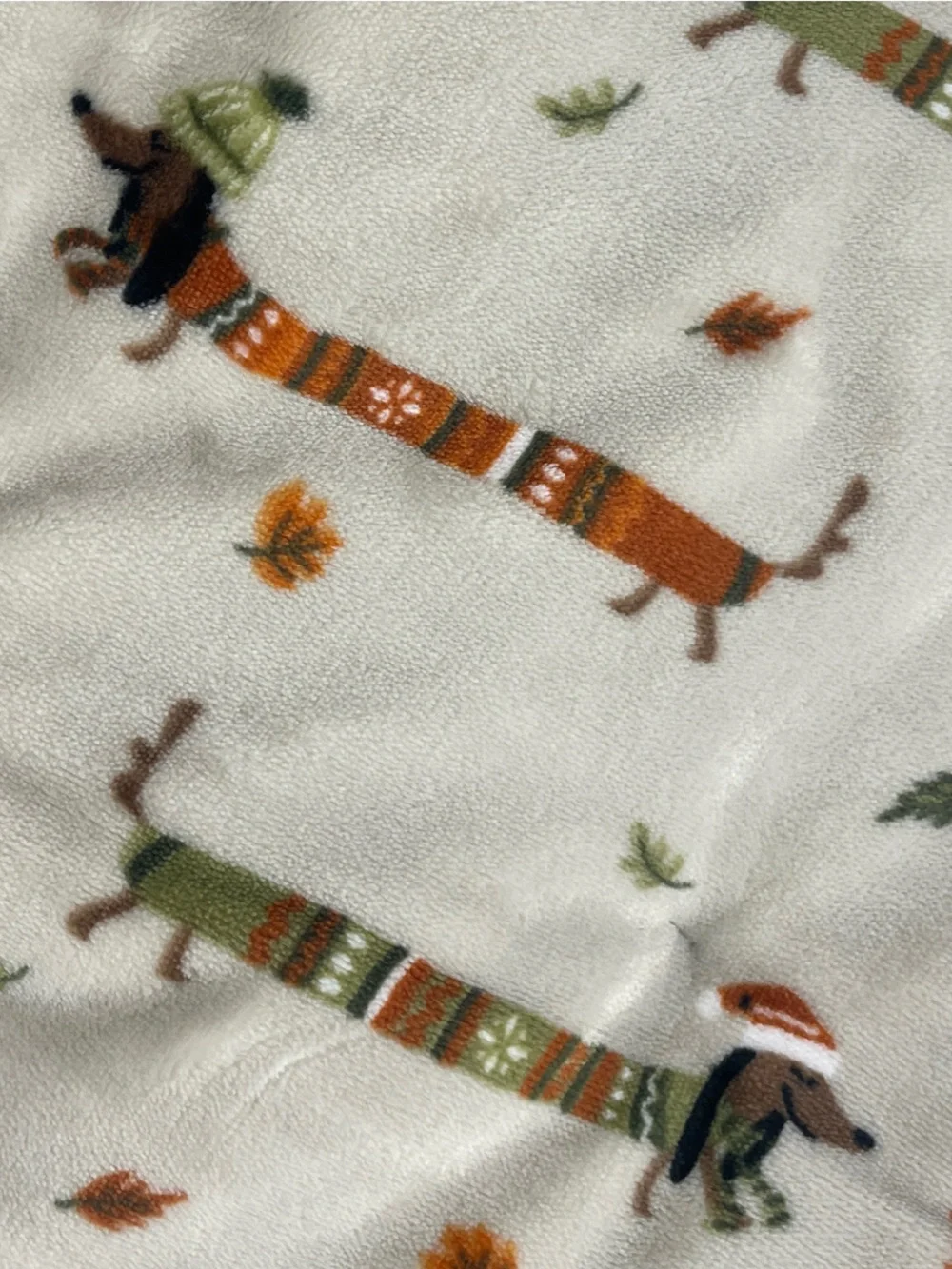 Fall Dachshunds Doxie Wiener Dog Cozy Sweaters & Beanies Plush Blanket NWT